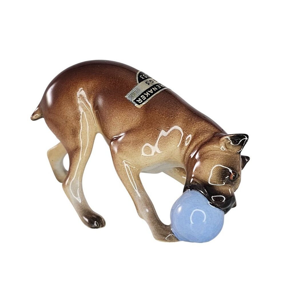 Hagen Renaker Boxer Dog Jiggs Figurine With Blue Ball 1953 Sticker